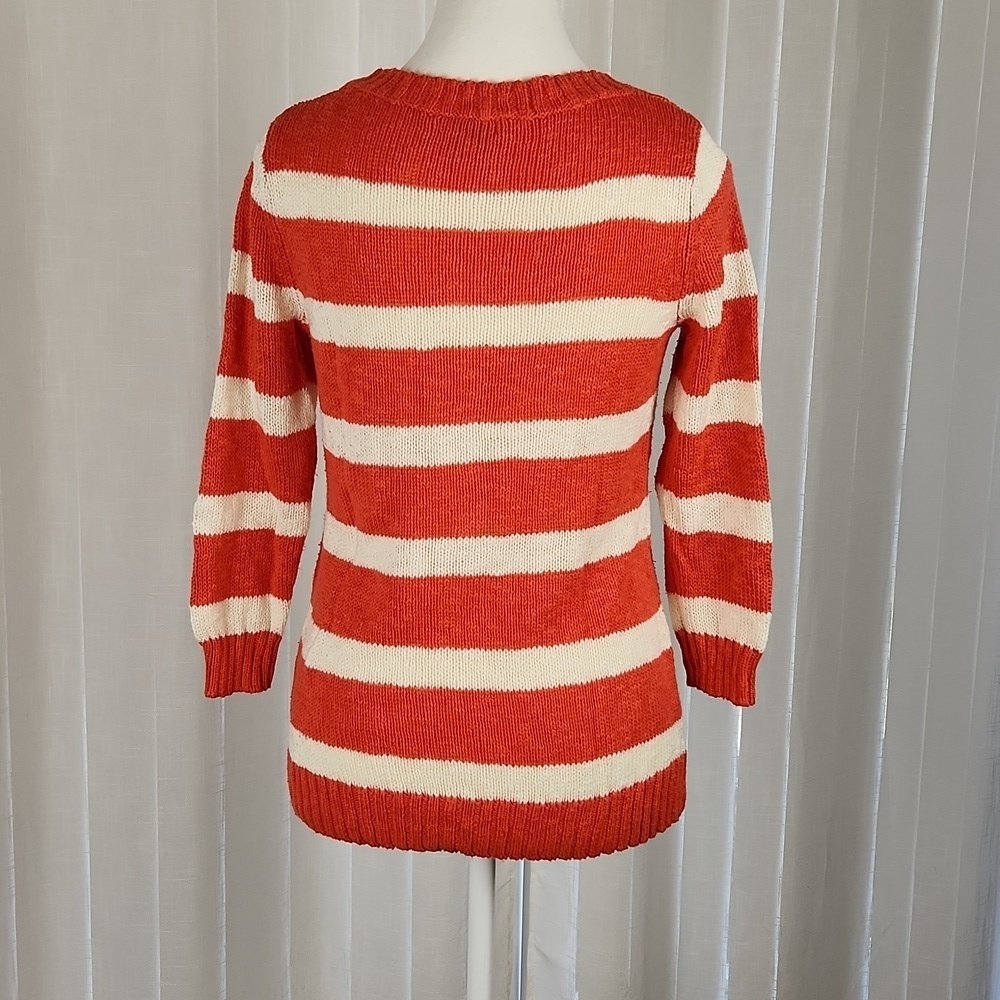 Womens casual 3/4 sleeve sweater old navy med orange white stripe crew neck - Picture 5 of 7